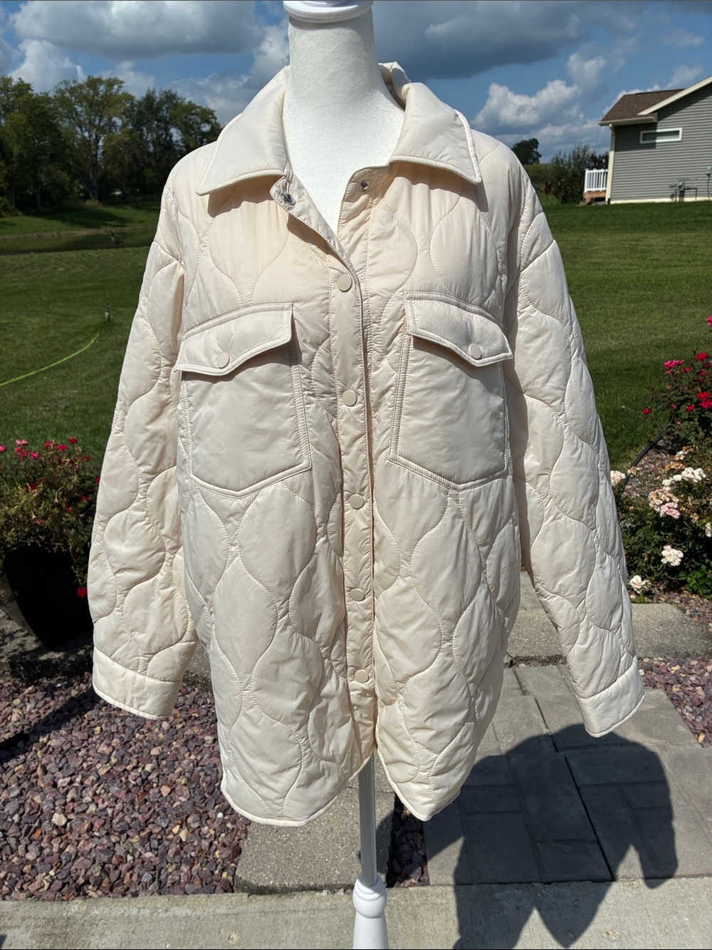 ESQUALO Lightweight Cream Quilted Puffer Jacket